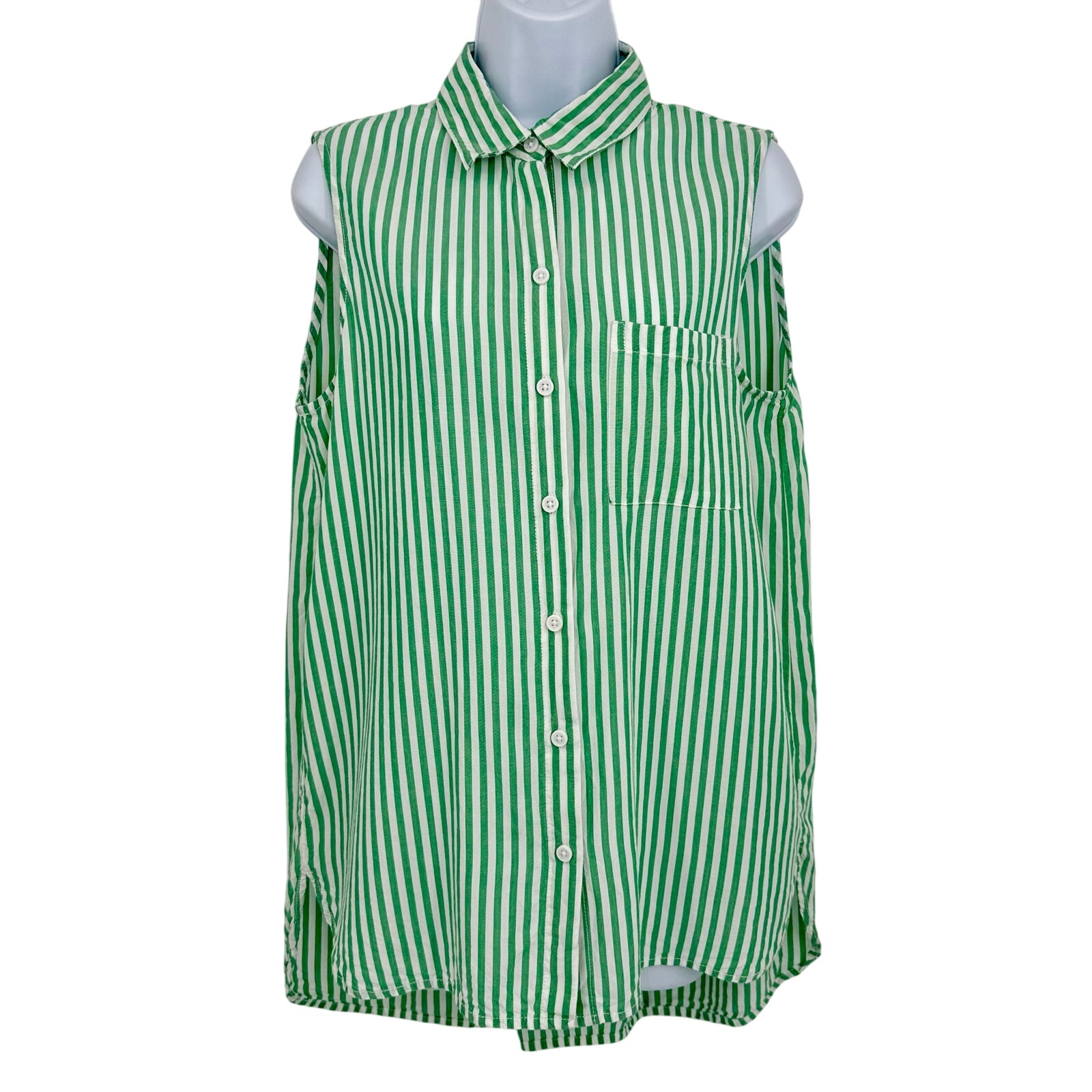 Beachlunchlounge Collection Green Striped Sleeveless Dress Size Medium